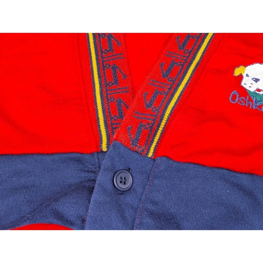 Vintage OshKosh Bgosh Red Navy Cardigan Sweater 24M Made in USA Embroidered Dog